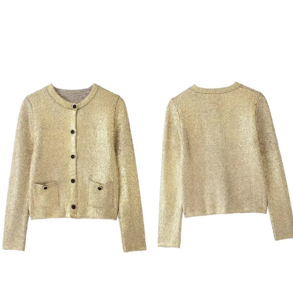 Zara Foil Knit Cardigan with Black & Gold Buttons - Picture 12 of 17